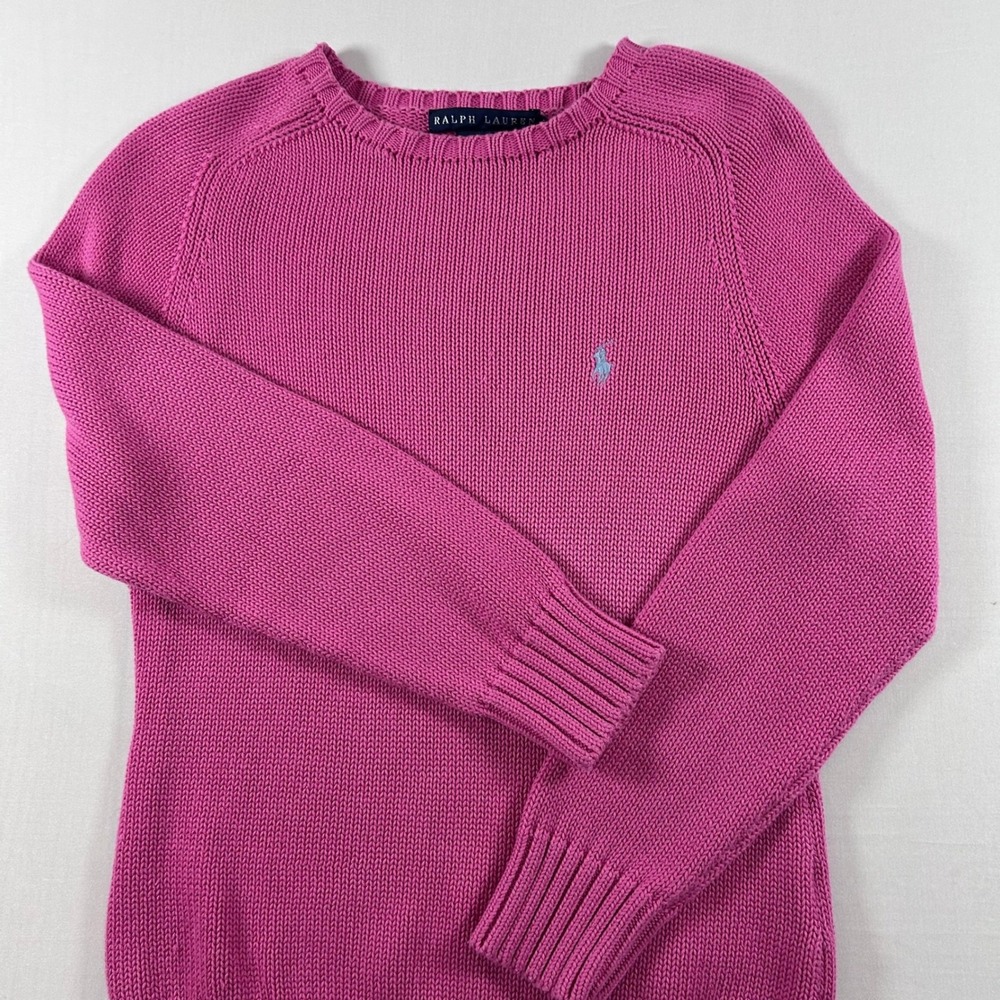 Ralph Lauren Sweater Womens Small Pink Cotton Knit Crew Neck Pullover Pony